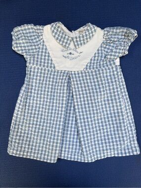 Absorba 24M Blue Gingham Peter Pan Collar Dress Embroidered Fish Coastal